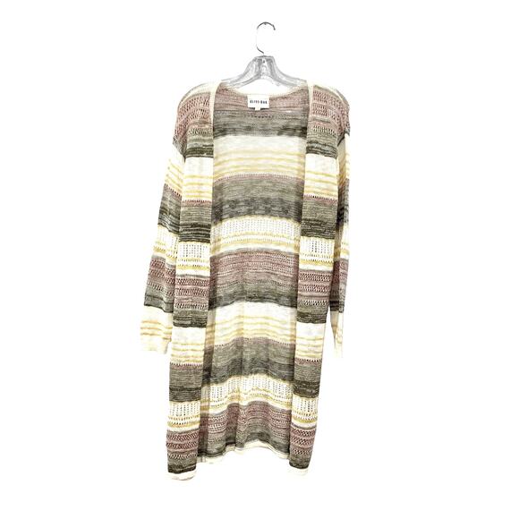 Olive Oak Striped Multicolor Knit Sweater Cardigan Long Sleeve Size M - Picture 1 of 6